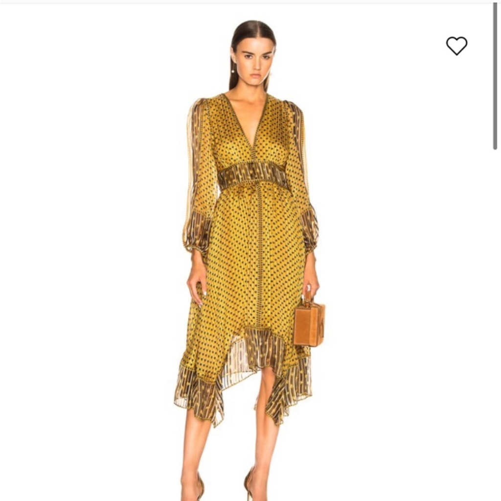 Ulla Johnson Golden 100% Silk Flutter Midi Dress